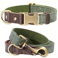 thumbnail image 4 of CNKOO PU Synthetic Leather Pet Collar and Leash Set  Retro Color Matching Durable Nylon Webbing Lined Dog Collar Suitable for Large  Medium and Small Dogs, 4 of 6
