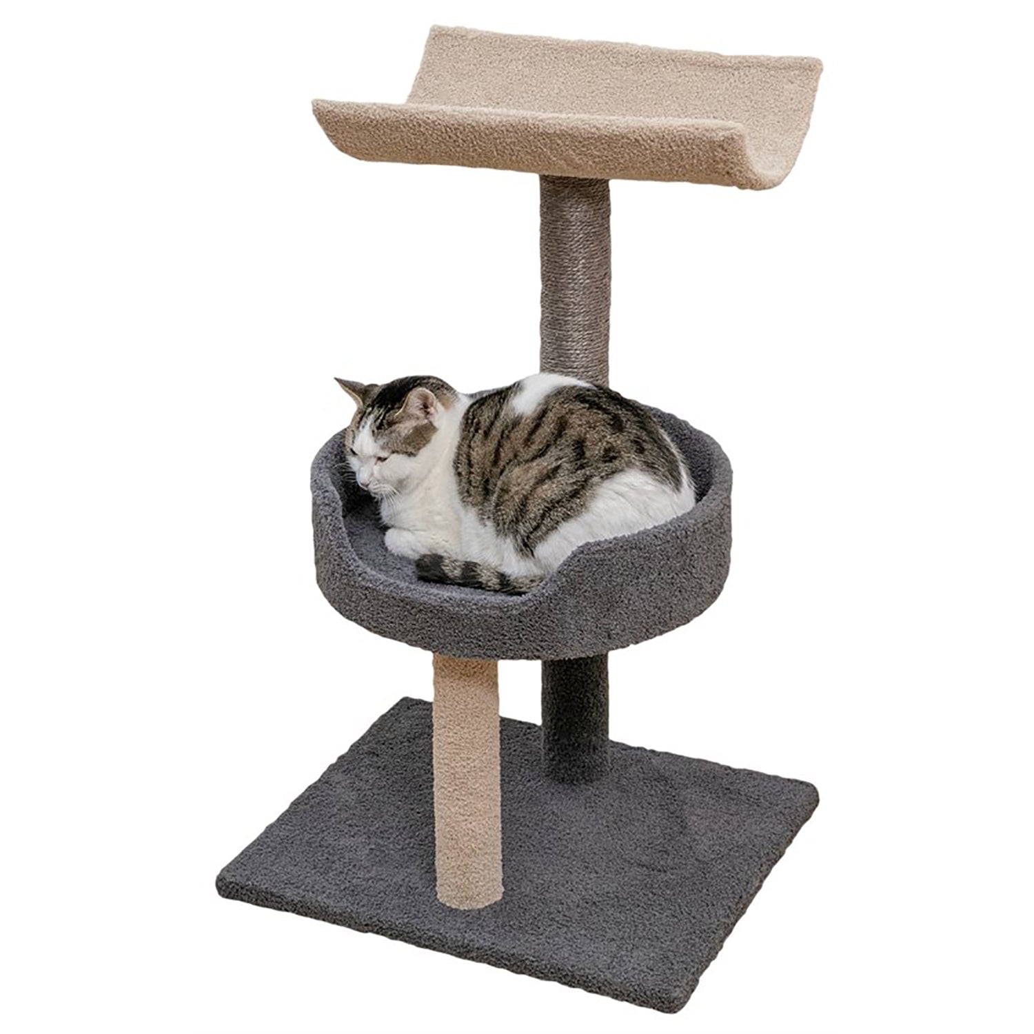 Animooos - 3-Tier Carpeted Cat Tree, 30" Height, Gray and Beige