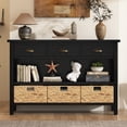 thumbnail image 3 of 3-Tier Wood Console Table with 3 Drawers,Retro Entryway Table Hallway Table with 3 Woven Baskets for Living Room, Hallway, Foyer,Office,Espresso, 3 of 7