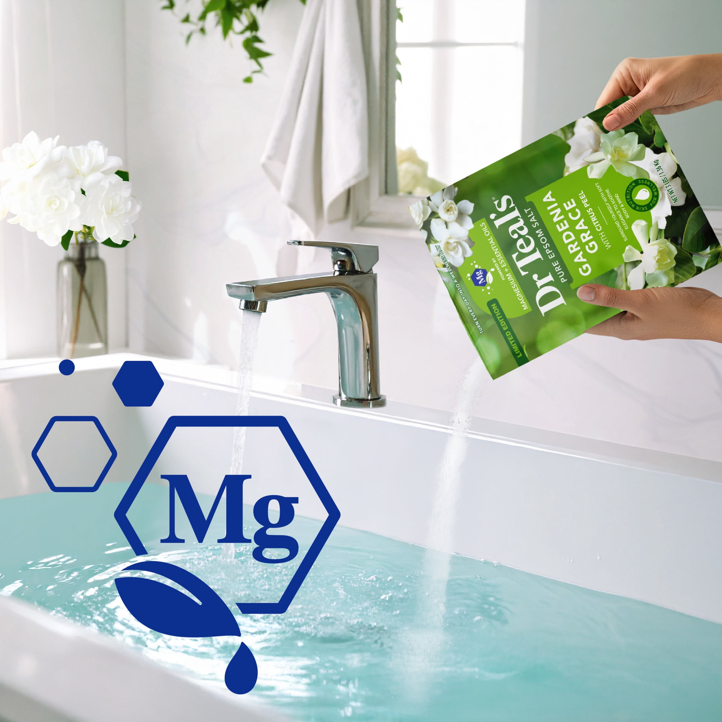 (4 pack) Dr Teal's Epsom Salt Magnesium Soak, Gardenia Grace, 3 lbs