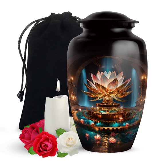 Yatskia Golden Lotus Memorial Burial Urns for Human Ashes Adult Man, Cremation Urn for Ashes for Women, (Classic Large, 10 Inch)