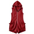 thumbnail image 7 of Ounisa Women's Solid Hooded Zip Sleeveless Short Jumpsuit Romper Soft Breathable Lightweight Casual Summer Cover Up, 7 of 7