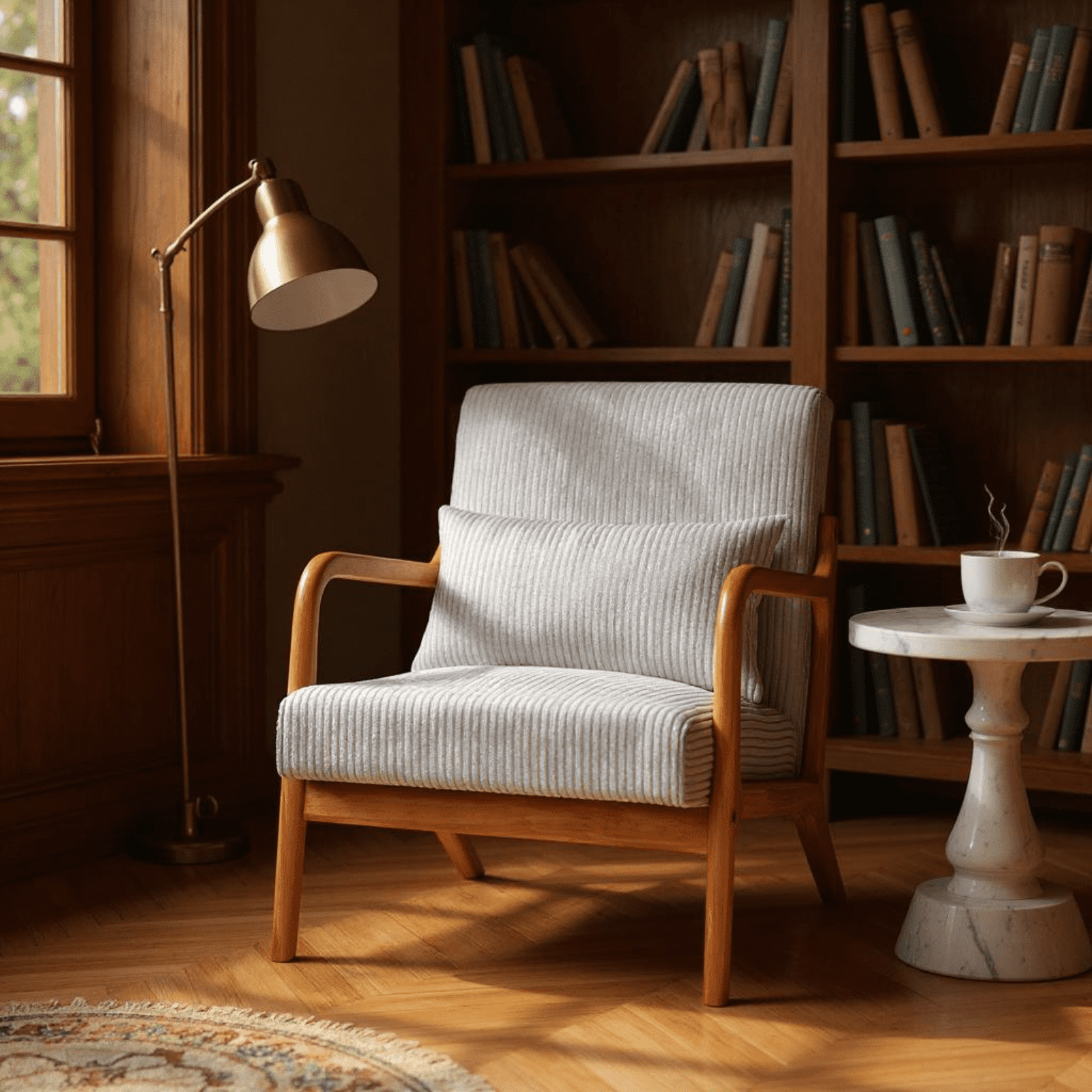 Homy Casa Modern Accent Chair with Wooden Frame and Corduroy Upholstery, Living Room Armchair