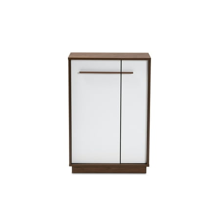 Baxton Studio Mette Mid-Century Modern Two-tone White and Walnut Finished 5-Shelf Wood Entryway Shoe Cabinet