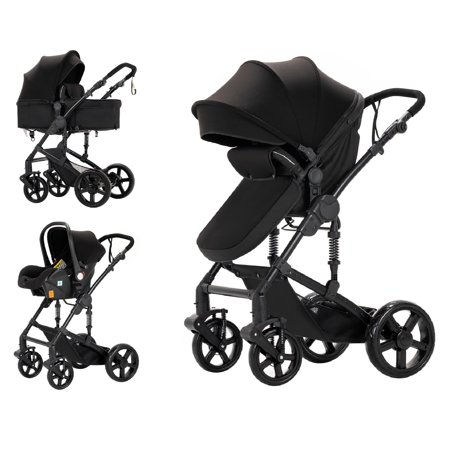 Iris Baby 3 in 1 Baby Stroller Infant Travel System,Sports High View Pram,Magnesium Alloy Frame,Black