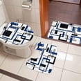 thumbnail image 4 of Blue Black Geometric Bath Mat 3 Piece Bathroom Rug Set, Modern Minimalist Stripes Aesthetic Non Slip Bath Rug Contour Mat and Toilet Lid Cover, Absorbent Shower Mats Soft Bath Rugs and Mats Sets, 4 of 8
