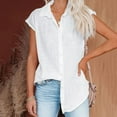 thumbnail image 4 of JUNWELL Shirts for Women Summer Casual Cotton Linen Short Sleeve T Shirt Loose Fit Button Down Lapel Solid Color Tees, 4 of 6