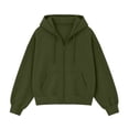 thumbnail image 7 of Qiopertar Hoodies for Women Zip Up Fleece Hoodie Long Sleeve Casual Oversized Sweatshirt Solid Color Drawstring Kangaroo Pocket Fall Winter Spring Tops Army Green L, 7 of 7