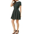 thumbnail image 4 of MODA NOVA Junior's Peter Pan Collar Puff Sleeves Above Knee Plaid Grid Dress, 4 of 6