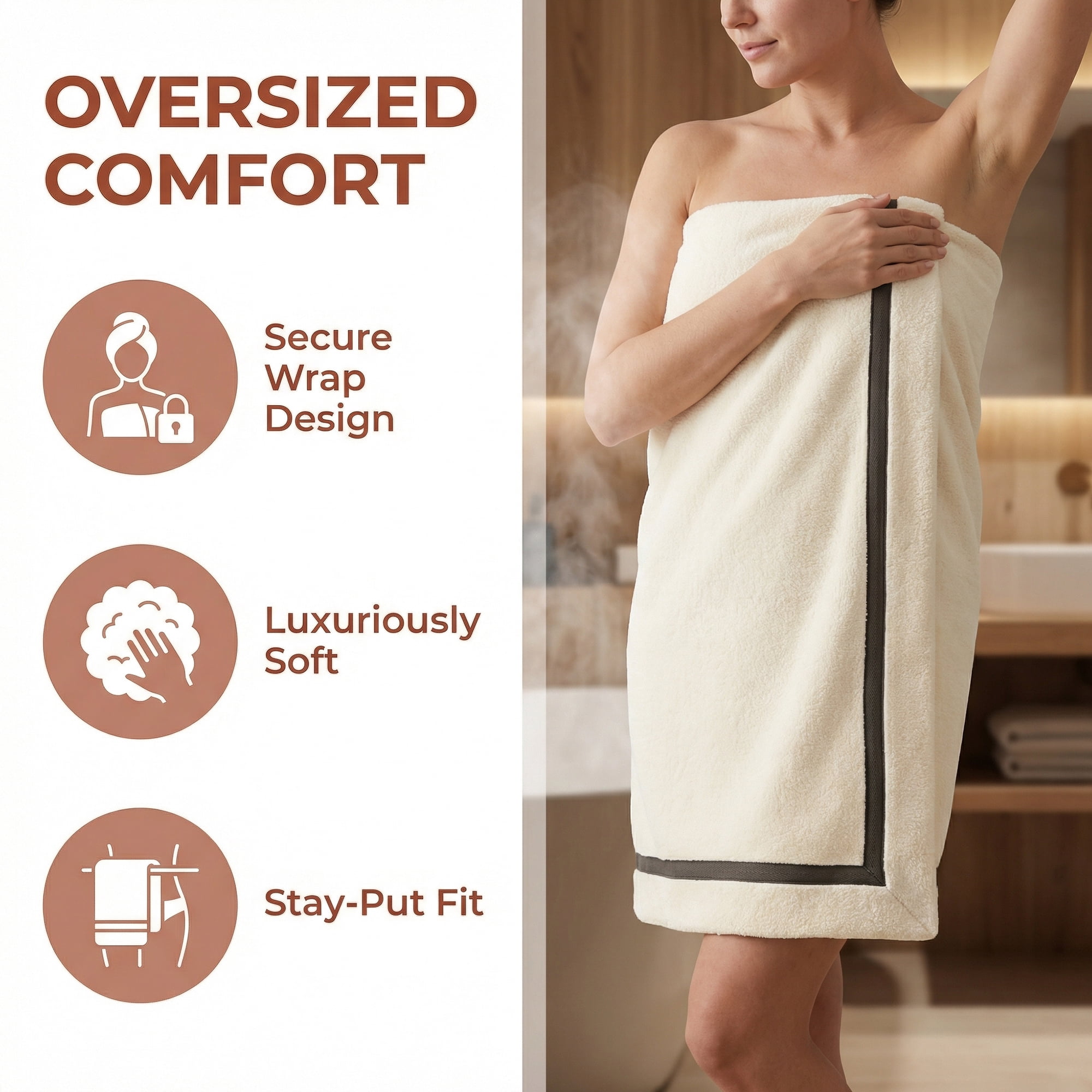 Unique Bargains Ultra Soft Highly Absorbent Coral Fleece Bath Towel Beige 63" x 31"