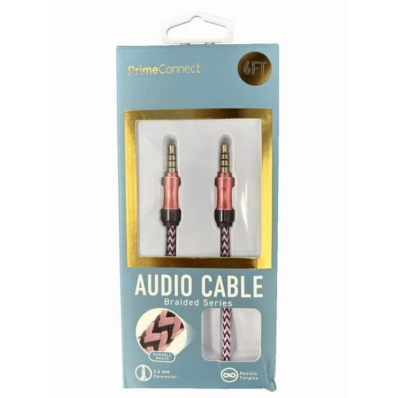 6 ft Audio Aux Cable, 3.5mm Male to Male, Tangle Resistant, Durable, Superior Stereo Cord for Smartphones, Tablets, Laptops, Car Stereos, Music, Podcasts, Pink