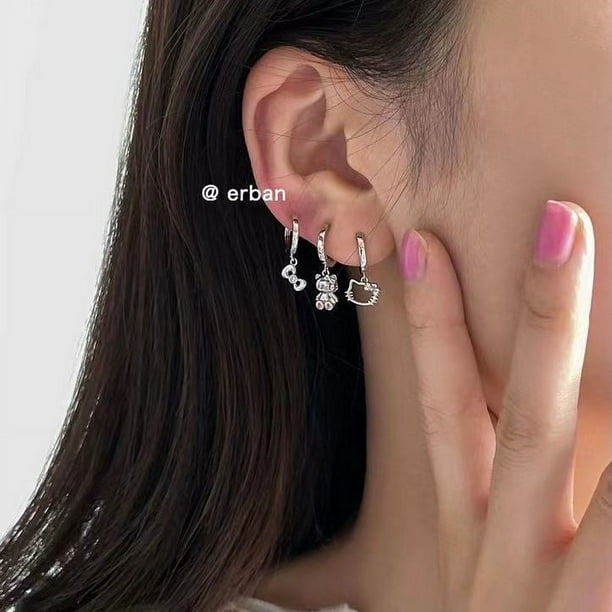 Sanrio Hello Kitty Bow Zircon Earrings Female Jewelry Ornament Cute Girl Kt Cat Ear Accessories Light Luxury Design Sense Gift