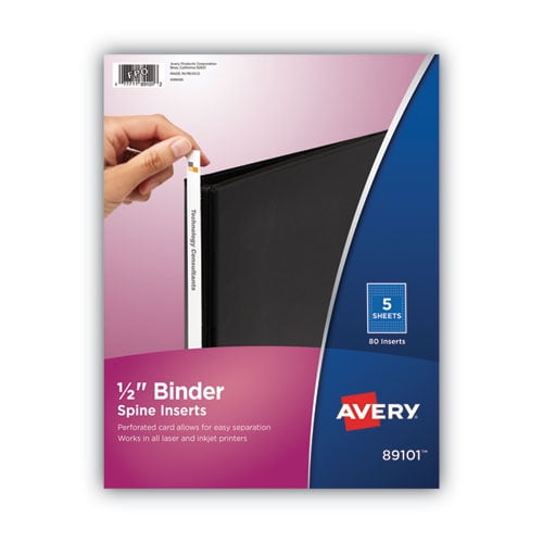 Binder Spine Inserts, 0.5" Spine Width, 16 Inserts/Sheet, 5 Sheets/Pack | Bundle of 10 Packs