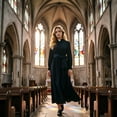 thumbnail image 5 of Women's Nun Costume Long Sleeve Clergy Dress Maxi Length with Waist Tie and Collar for Halloween Cosplay Theatrical Roleplay Outfit Religious Habit Dress Up, 5 of 6