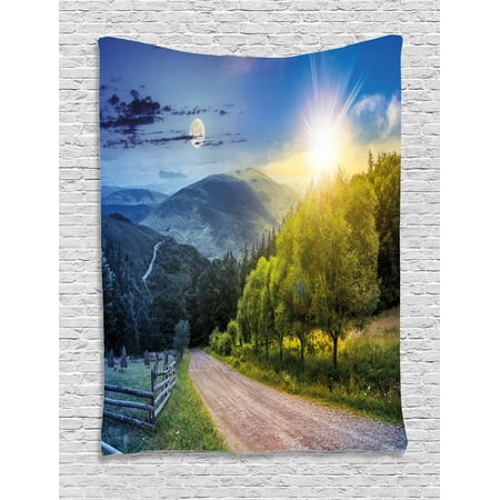 - Farmland Tapestry, Contrasting Day and Night Collage View with Moon Sun Horizon Countryside Hillside, Wall Hanging for Bedroom Living Room Dorm Decor, Green Blue, by Ambesonne