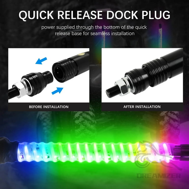 2PCS 1FT COB LED Whip Lights Remote Control Flagpole Antenna Whips