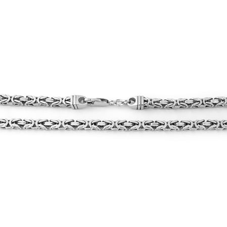 Sterling Silver Square Byzantine Necklace - Sterling Silver 4.5mm Square Byzantine Heavy Chain Necklace, 24