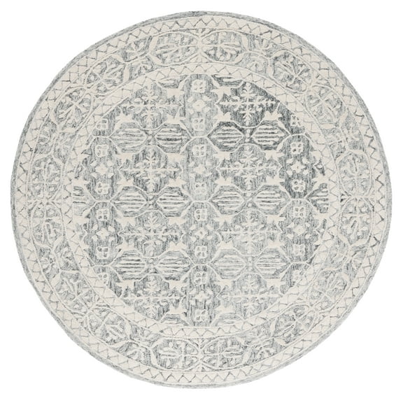 SAFAVIEH Metro Lorenzo Medallion Area Rug, Dark Grey/Ivory, 6' x 6' Round