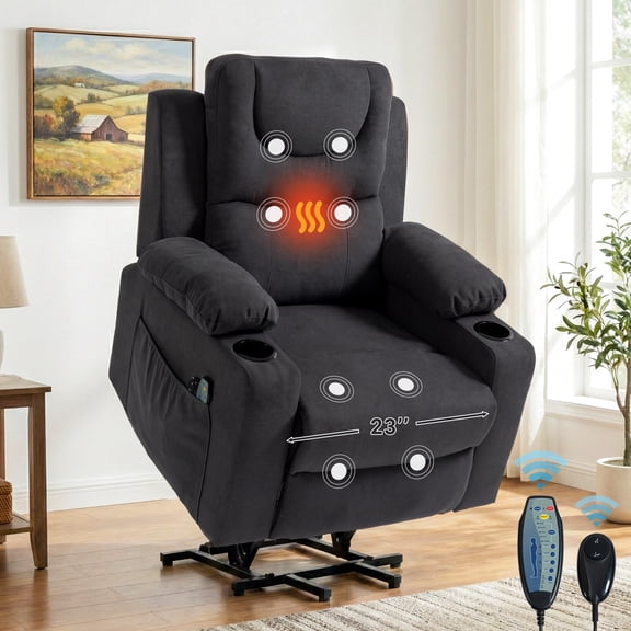 HSUNNS Power Lift Recliner Chair for Elderly, Oversized Lift Chair with Heat & Massage, 350 lb Capacity Electric Recliner with 160° Infinite Position, Side Pocket for Living Room, Grey