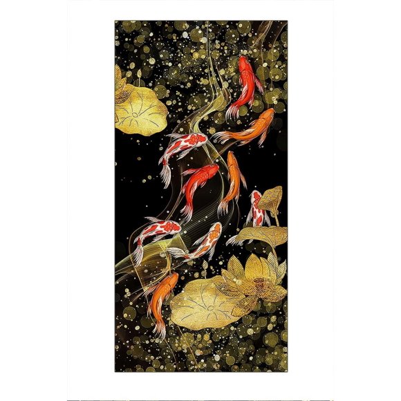 KSIW-Canvas Wall Art Koi Fish Feng Shui Nine Fish Painting Wall Art for Living Room Poster for Room Aesthetic Unframed 10x20inch/25x50cm