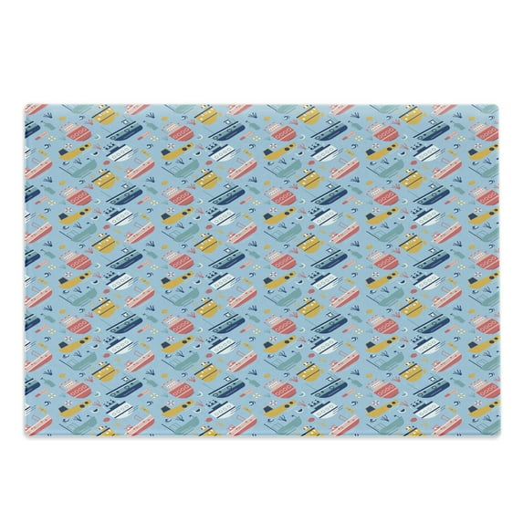 Marine Cutting Board, Colorful Pastel Various Sailboats Pattern Diagonal Order, Decorative Tempered Glass Cutting and Serving Board, in 3 Sizes, by Ambesonne