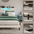 thumbnail image 3 of Tydimor Beige Fine Linen Fabric Bed Frame with Upholstered Headboard & Charge Station, King Size Bed Frame with LED Lights, No Box Spring Needed, 3 of 8
