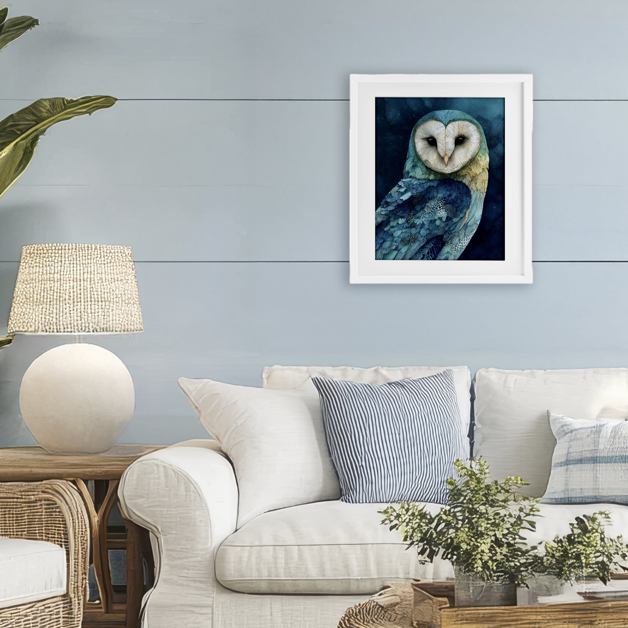 Stupell Industries Cerulean Blue Owl White Framed Print Under Glass, design by Franklyn Gregory