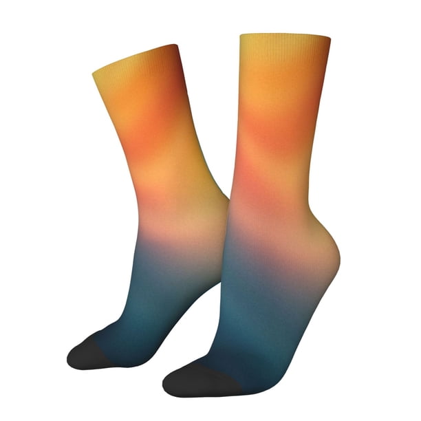 Fotbe yellow orange and teal Calcetas Largas con Estampado para Hombre y Mujer – Calcetas de Compresión Transpirables y Elásticas, Viajar y Uso Diario Talla 5-11