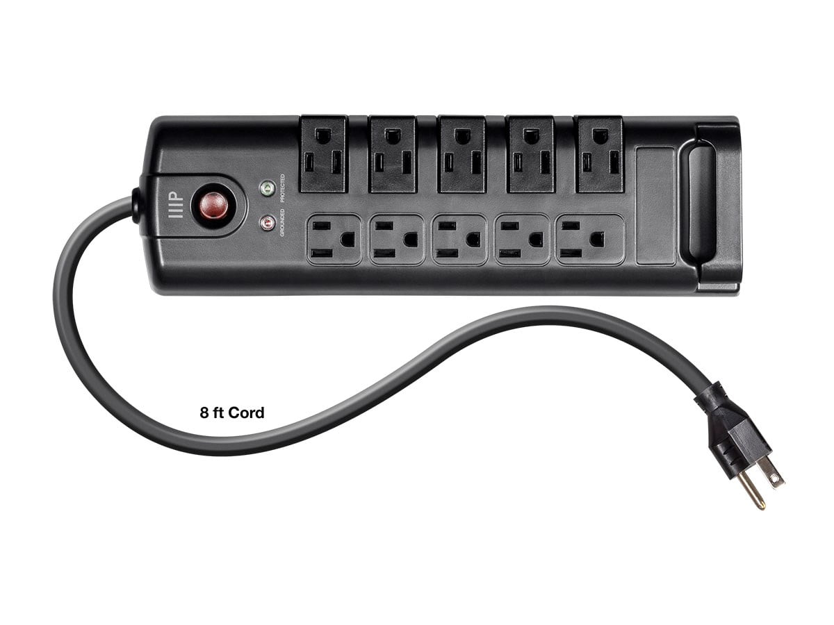 Monoprice 10 Outlet Rotating Surge Protector Power Block / Strip - 8 Feet - Black | 2880 Joules, Heavy Duty Cord