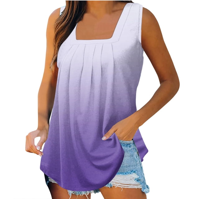 LOVZFMLL Débardeurs pour Femmes Mode Couleur Unie Col Carré T-shirt Confortable Ample Sans Manches Blouse Décontractée