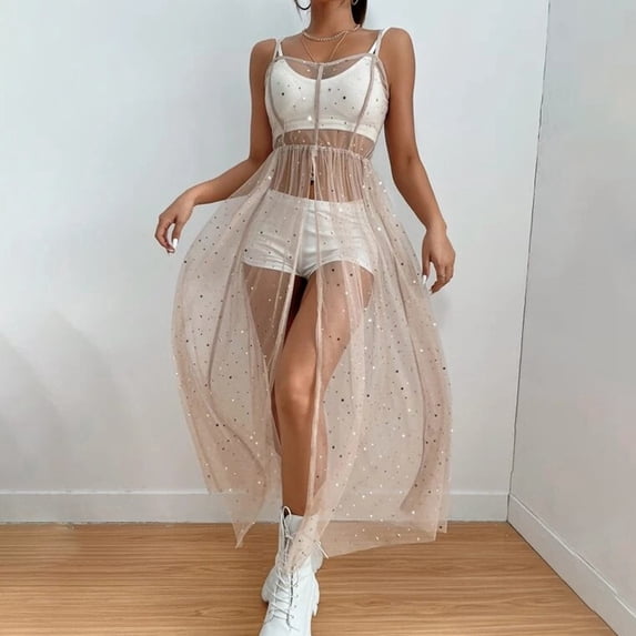 EYNMVR Black See Through Dress Sheer Mesh Rave Outfits Long Dresses for Women
