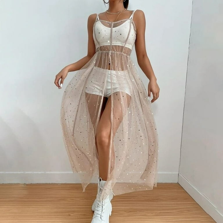 Women's Star Mesh Bikini Cover Up Dress - Sheer Slim Fit