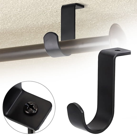 Metal Curtain Rod Bracket, Black Heavy Duty Metal U Hook, Wall Mount Hook for Hanging Garage Storage, Ceiling Mount Hooks for Living Room & Bedroom