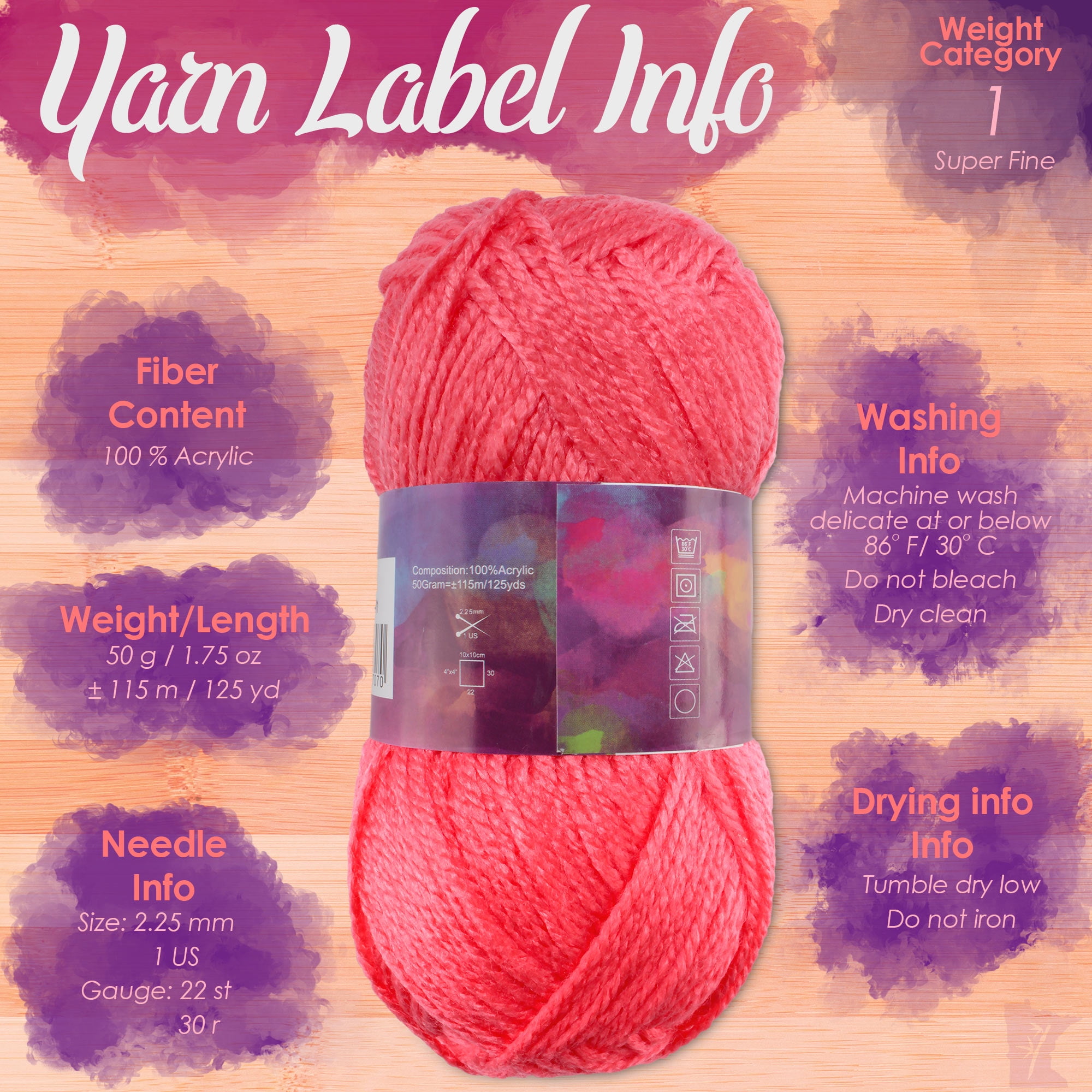 Amigurumi Select 100% Acrylic Craft Yarn - Crochet and Knitting Projects - Lighter Colors - 20 x 50g Skeins Total 2500 yds