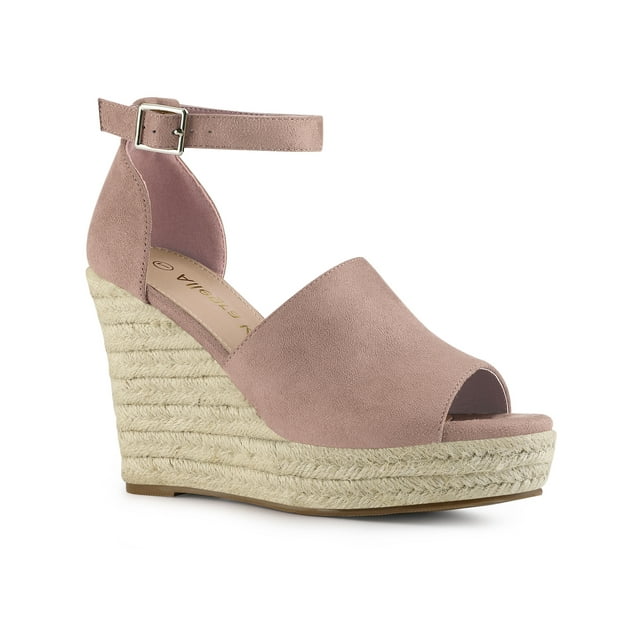 BLISSFUL STEP Sandales Compensées Espadrilles à Talons Plateforme Rose Poudré 8