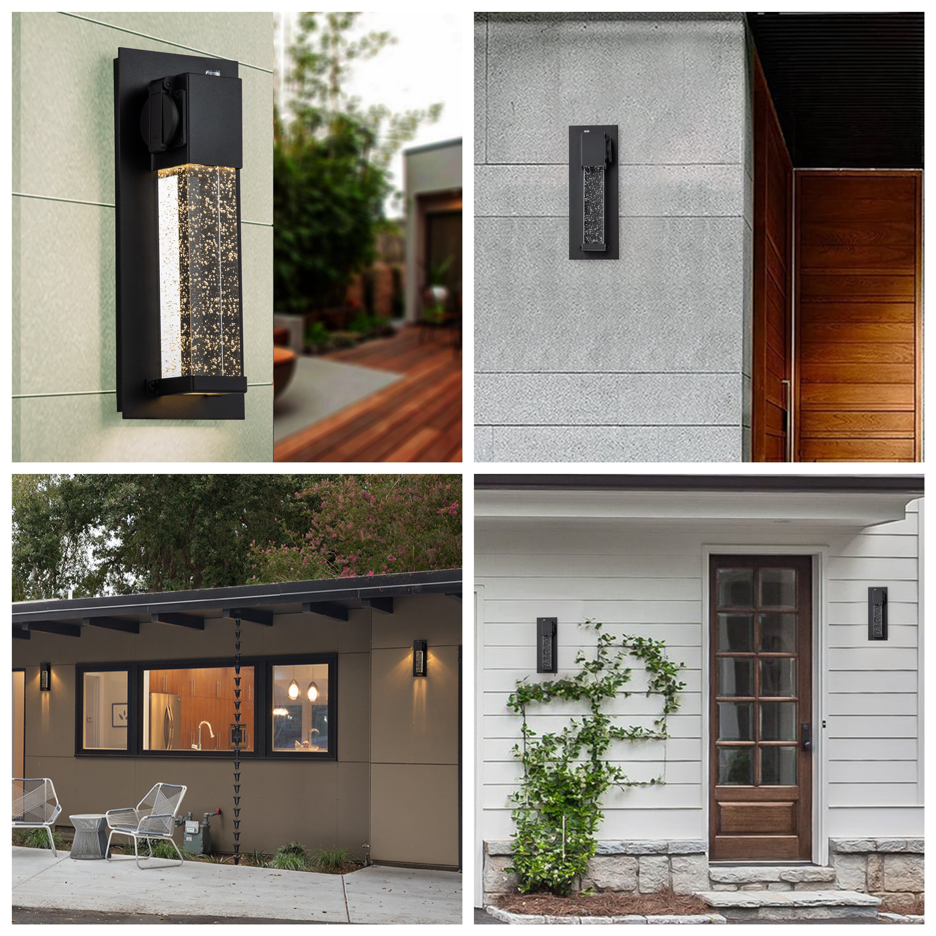 C Cattleya 2-Pack Matte Black Dusk to Dawn LED Outdoor Wall Light with Outlet and Clear Bubble Glass