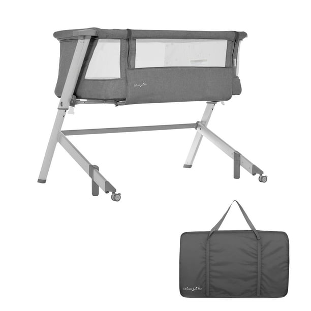 Dream On Me Skylar Moisés y cama junto a la cama en gris, ligero y portátil, altura ajustable en cinco posiciones, fácil de plegar y transportar, certificado JPMA