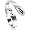 thumbnail image 1 of Adjustable 925 Sterling Silver Cross Faith Ring for Women and Men, Christian Finger Open Rings, Religion Jewelry, 1 of 5
