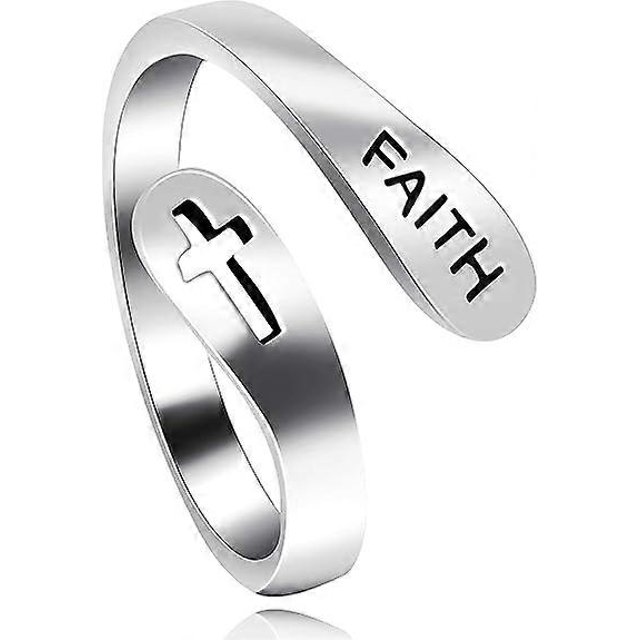 Adjustable 925 Sterling Silver Cross Faith Ring for Women and Men, Christian Finger Open Rings, Religion Jewelry