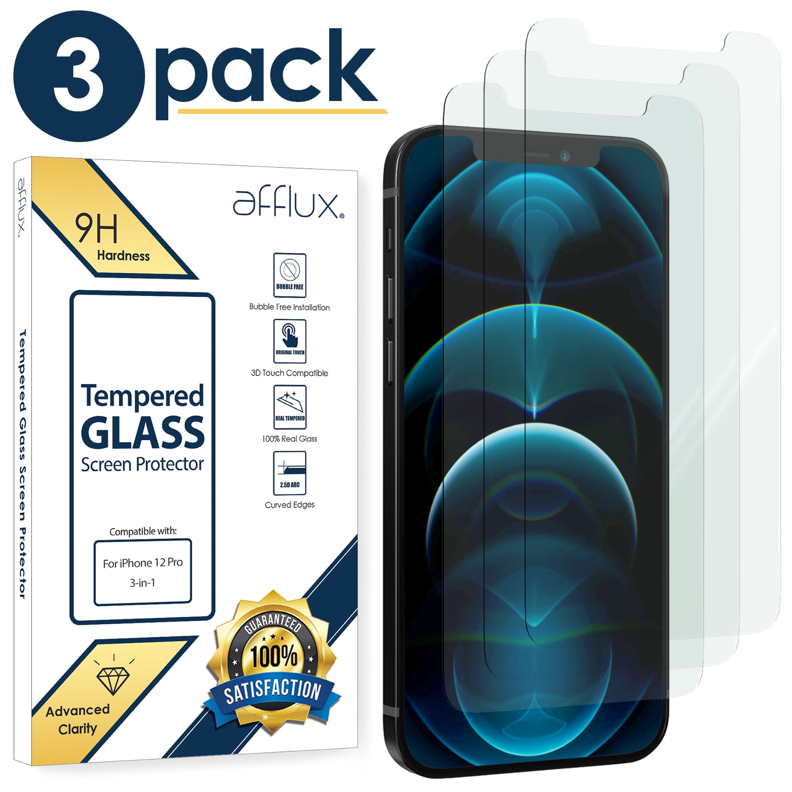 (3 Pack) Glass Screen Protector for iPhone 12, iPhone 12 Pro, iPhone 11, and iPhone XR (10R) - Case Friendly (Easy Install) Tempered Glass Film (6.1 Inch) by TRMTECH