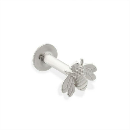 14k White Labret - 14K Gold Internally Threaded Labret With Bumble Bee Top,Gauge (Thickness):14 (1.6Mm),14K White Gold,11/32