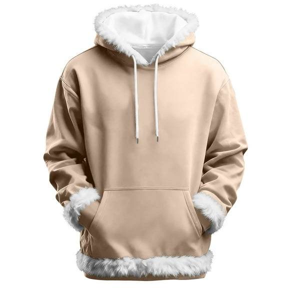 Wrtxtat Men's Sweatshirt Autumn Midweight Fashion Loose Fit Drawstrings Hoodie with Kangaroo Pocket Solid Color Long Sleeve Pullover Khaki XL