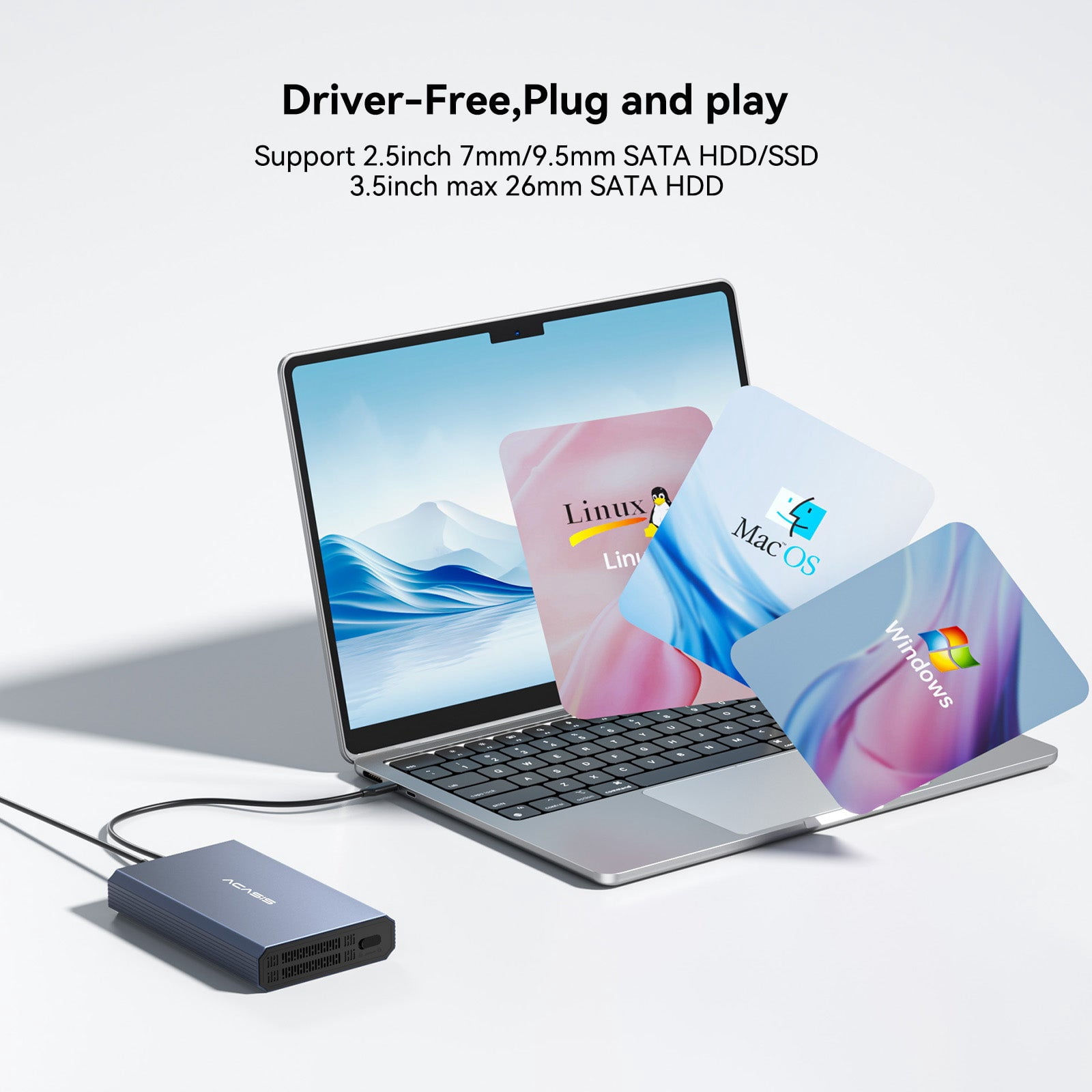 Acasis 10Gbps USB 3.2 Gen 2 SATA Hard Drive Enclosure for 3.5/2.5 Inch HDD/SSD, Tool-Free External Case (EC-7351Pro)
