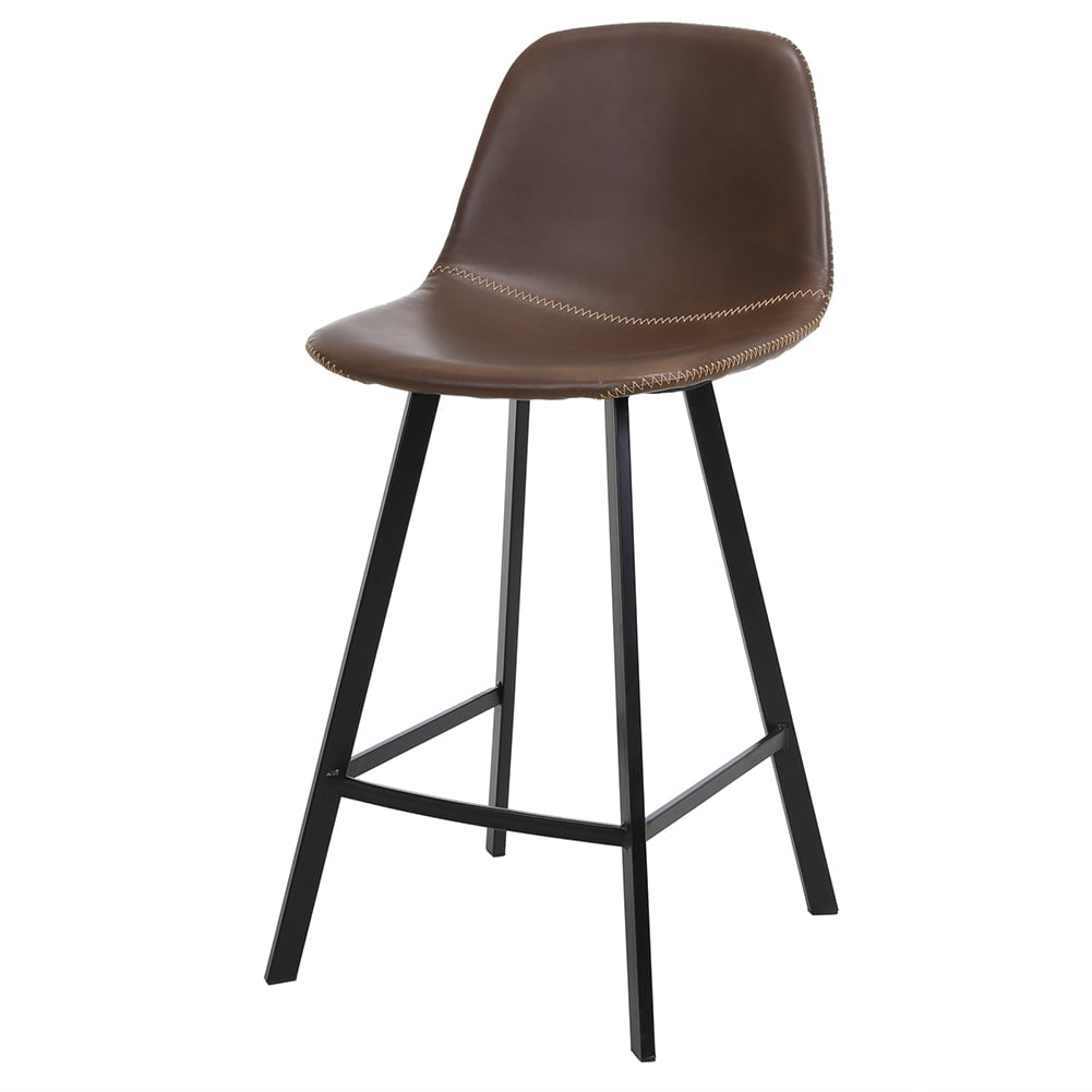 Kepooman 2 Pieces 35.8"H Wrought Iron Bar Stool,Industrial PU Leather Armless Counter Chairs - Dark Brown