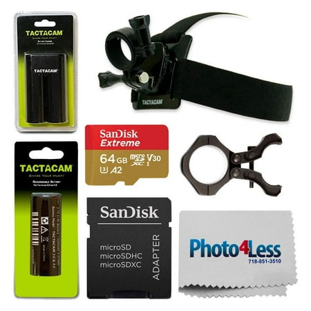 Tactacam Accessory Package Includes Head Mount, Gun Mount, Battery, SanDisk Ultra 64GB microSDXC UHS-I Card, External Battery