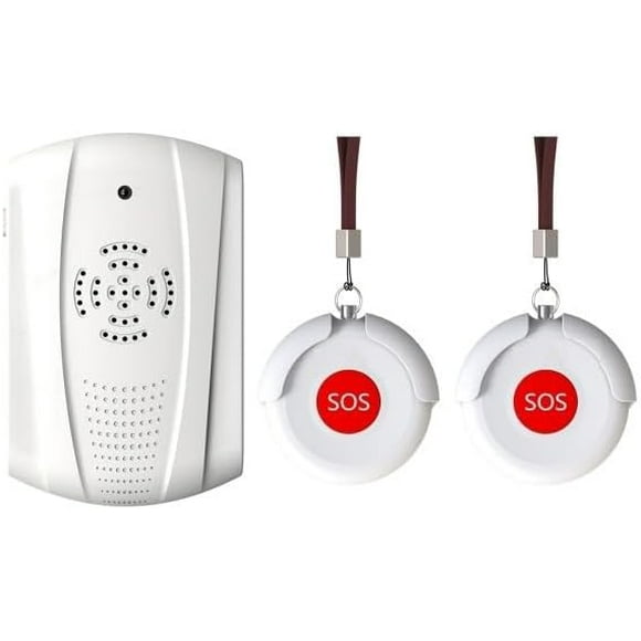 Caregiver Deux Boutons d'Appel Sans Fil et Pager Sans Fil - Pager pour la Prévention des Chutes et l'Assistance aux Personnes Âgées - avec Lanière Portable - Système d'Alerte d'Appel pour Infirmière - Cordon et Bouton Sans Fil.