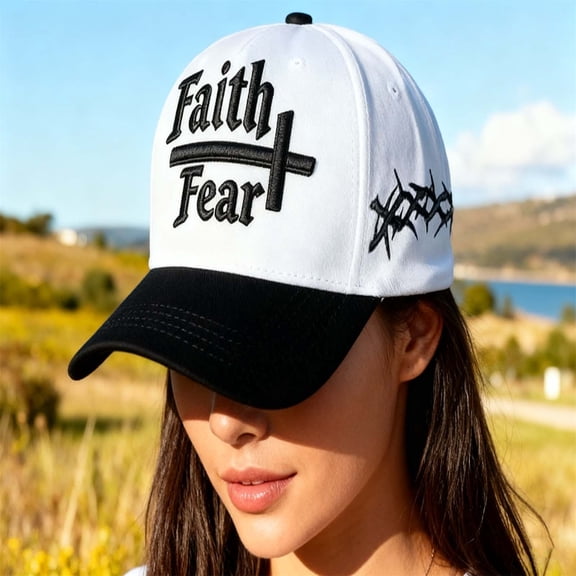 EDHITNR Faith Over Fear Baseball Cap, Inspirational Embroidered Christian Hat for Daily Wear, Comfortable Breathable Adjustable Dad Cap Spiritual Reminder Gift for Believers