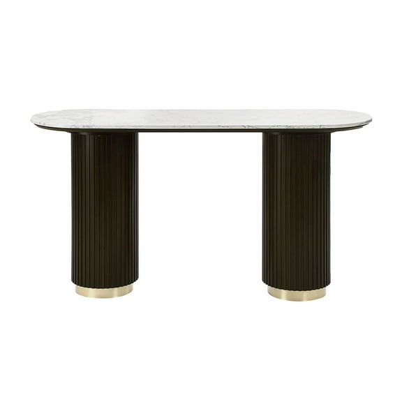 Acme Furniture Clayten Sofa Table in White Natural Marble Top & Espreeso Finish