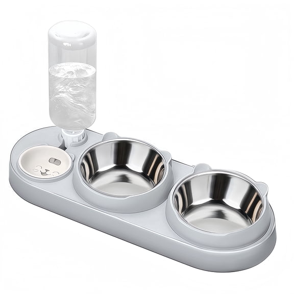 Marchul Elevated Stainless Steel Cat Bowl with Gravity Water Bottle for Cats