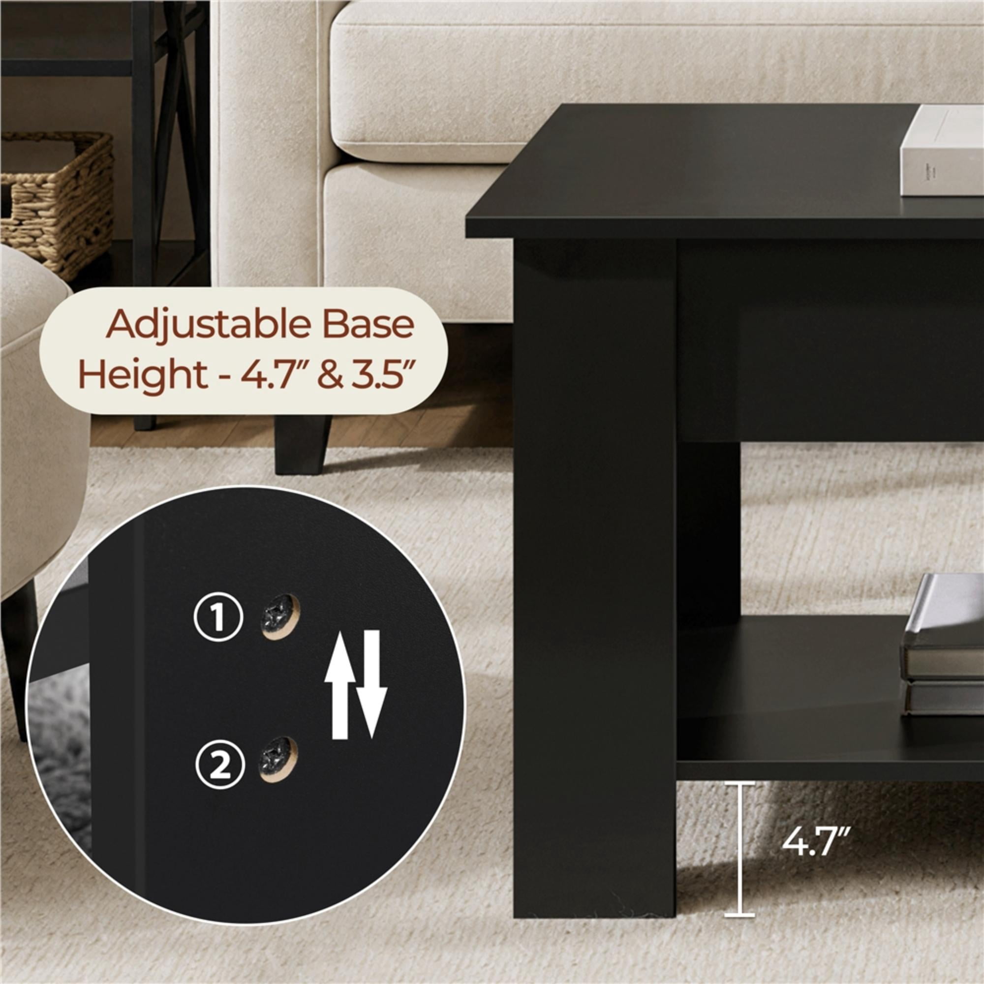 Alden Design Modern 47.5" Wood Lift Top Coffee Table with Lower Shelf for Livingroom, Black
